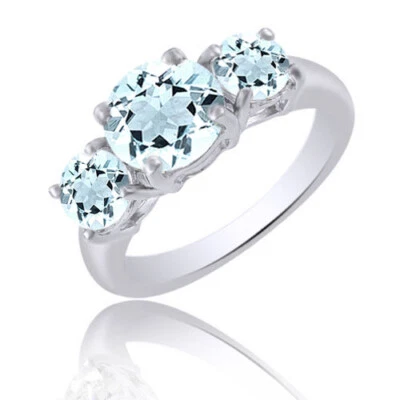 1 5/7  Simulated Aquamarine Three Stone Engagement Ring 14k White Gold Plated - Изображение 1 из 3