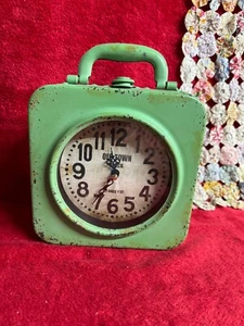 Vtg Old Town Clock Mint Green Double Sided Clock in Lunch Box Style Metal Case - Picture 1 of 10