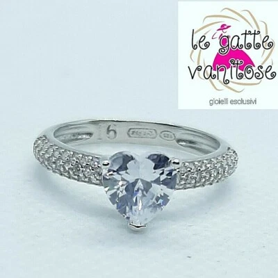 Anello Donna in Argento 925 rodiato anello solitario con cuore bianco e zirconi - Immagine 1 di 4