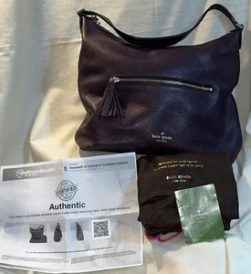 GENUINE Kate Spade Plum Pebbled Leather Large Handbag W/dust Bag, Certificate - Picture 1 of 14