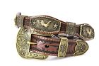 West Curve Belt Cowboy Bronze Gold Rooster Coffee Brown Floral Pants Size 30