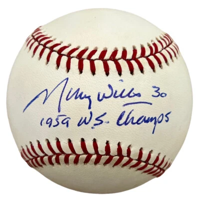 Maury Wills Signed National League Baseball NLB w/ "1959 W.S. Champs" JSA - Image 1 of 2