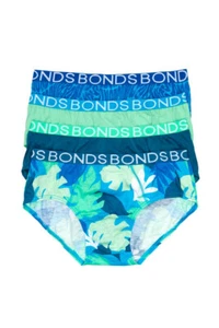 Bonds Boys 4 Pack Briefs Underwear sizes 10 12 14 Colour Blue Green Print - Picture 1 of 3