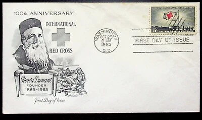 Vtg 1963 100th Red Cross First Day Issue   5¢- Washington D.C. Henri Dunant - Image 1 of 2