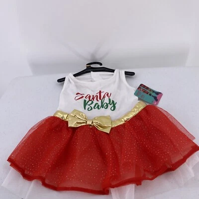 Santa Baby Dog Dress Christmas Size Large Red Gold Bow Merry Makings 17-19” New
