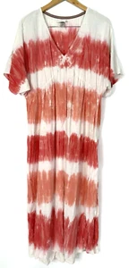 Knox Rose Womans Size XXL Dress Maxi Tie Dye Pinks Coral Short Sleeve V Neck - Picture 1 of 13