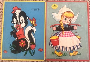 2 x Sta-N-Place Vintage Jigsaw Puzzle Dutch Girl & Skunk Made USA by Built Rite - Picture 1 of 1