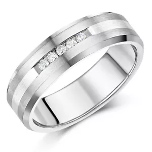 7mm Hombres Titanio Compromiso Anillo 2 Tono Diamante Titanium&silver Band.15ct - Imagen 1 de 2