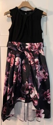 Nuevo vestido Ignite Evenings para mujer alto bajo negro floral cinturón sin mangas formal 8 Foto 1 de 4