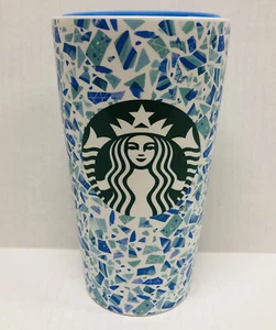 Starbucks Siren Mosaic Blue Green Travel Ceramic Cup Tumbler Lid 12 oz 2019 RARE - Picture 1 of 7