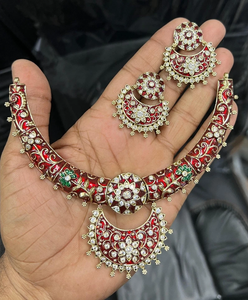 Gargantilla Meenakari Kundan Polki boda india esmalte étnico joyería chapada en oro Foto 1 de 4