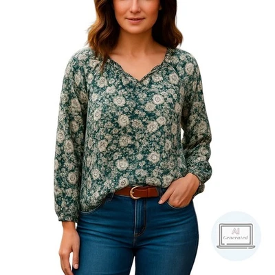Blusa campesina floral verde multicolor semi transparente Cabi para mujer 3675 talla M Foto 1 de 4