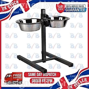 RAISED ADJUSTABLE PET DOG FEEDING BOWLS STAND WITH 2 STAINLESS STEEL FOOD WATER - Picture 1 of 4