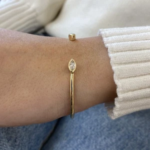Marquise Lab Created Diamond Cuff Bangle Bracelet 14k Yellow Gold 0.74Ct F/VS - Picture 1 of 9