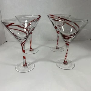 Set of 4 Pier 1 Red Double Swirl Martini/Cosmopolitan Cocktail Glasses - 7 1/2" - Picture 1 of 6