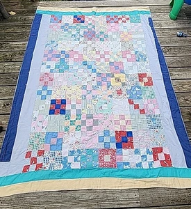 Old Vintage Cotton Patchwork Quilt Hand Tied 81" X 61"- Read Description  - Picture 1 of 9