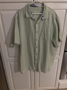 Karibik Herren grün Kurzarm Leinen Baumwolle Button Down Hemd Größe 3XB - Bild 1 von 7