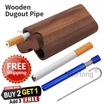 Wooden Dugout Smoking Kit with Self-Cleaning Metal Bat & Poker, One Hitter Pipe - Image 1 of 4