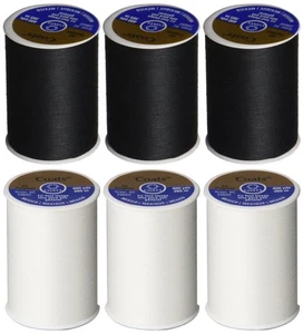 6 Pack Bundle - (3 Black + 3 White) - Coats & Clark Dual Duty All-Purpose Thr... - Picture 1 of 1