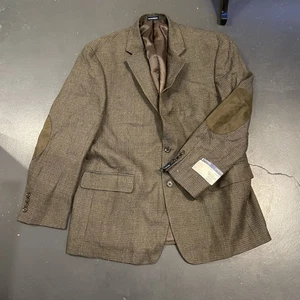 Stafford Blazer Mens 44R Black Olive Wool Check 2 Button Sportcoat Jacket - Picture 1 of 15