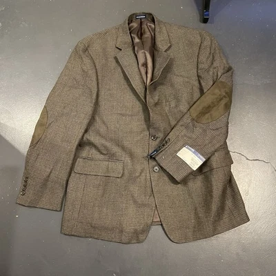 Stafford Blazer Mens 44R Black Olive Wool Check 2 Button Sportcoat Jacket - Image 1 of 4