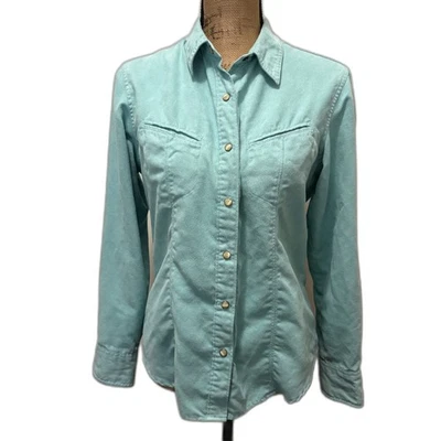 Camisa Columbia Para Mujer Turquesa Imitación Gamuza Perla A Presión Exterior Talla Mediana Foto 1 de 4