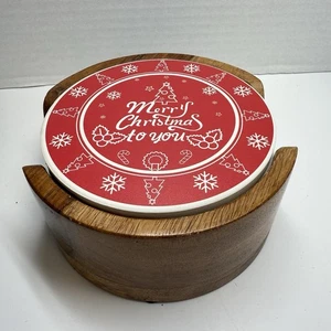Frohe Weihnachten für Sie 6er Set saugfähige Feiertage Untersetzer in Holzbox Halter - Bild 1 von 9