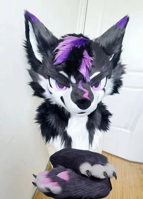 Fursuit Long Fur Husky Fox Mascot Head Party Halloween Fur Cosplay head+paw @192 - Image 1 of 3