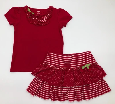 Gymboree Girls 2 piezas Pantalón corto y top con volantes a rayas rojo blanco talla 5 Foto 1 de 4