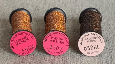 Lot Of 3 Kreinik Metallics COPPER 150V and BROWN 052HL Braids Thread - Image 1 of 4