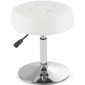 White Vanity Chair for Makeup Room Round Ottoman Tufted PU Leather Makeup Cha... - Picture 1 of 9