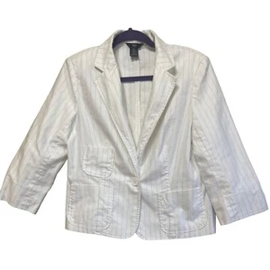 Women's Mossimo Single-Breasted Blazer Jacket White w/Black Stripes Size M - Picture 1 of 13