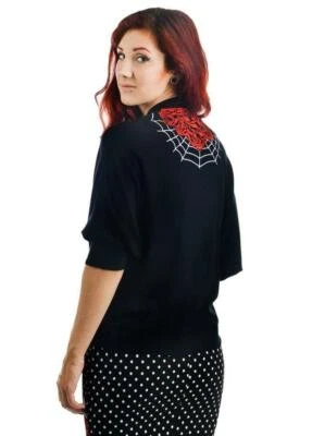 Too Fast Roses & Web Shrug Cardigan Tattoo Flash Roses Spider Web Rockabilly Hot - Image 1 of 3