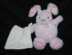 Peluche doudou lapin guimauve rose BABY NAT' mouchoir double blanc 24/34 cm TTBE - Picture 1 of 1