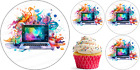 Computer Laptop Topper Party Decoration edible Birthday Celebration Gift Cupcake