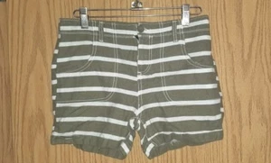 Cute Girl's OLD NAVY Size 14 Olive White Stripe Shorts w/pockets Adjustable Wais - Picture 1 of 10