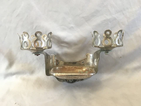 Antique Chrome Brass Double Cup Holder Soap Dish Vtg Bath Fixture 316-20E Cover