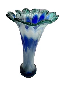 MCM Swung Vase Murano Art Glass Blue Fade Large 20 inches tall hand blown - Picture 1 of 12