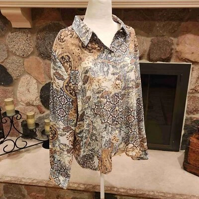 Camisa de vestir Koret azul floral pequeña grande manga larga para mujer Foto 1 de 4