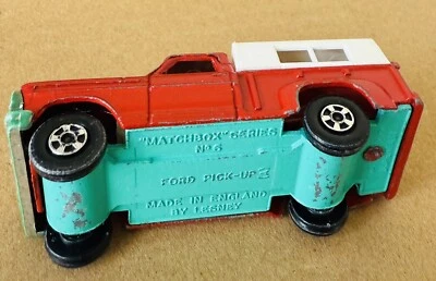 Lesney 1968 Ford Pickup Truck No 6 Red Diecast w/ Camper Shell Rare Teal Base - Image 1 of 4