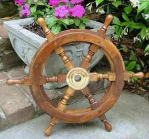 24" Pirates Wonderful Home Décor Ship Wheel Wooden Captain Boat Gaston Gift - Picture 1 of 7