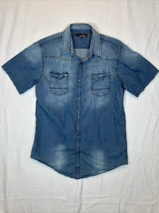Coastal Denim Pearl Snap Hemd Herren XL Blau Verwaschen Kurzarm Western Rodeo Kuh - Bild 1 von 8