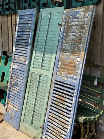 19th century Louvered Victorian house Shutters Old Green blue Paint 64 x 17.25 Cover