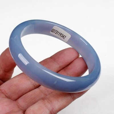 Brazalete Brazalete 69 mm Certificado Ágata Natural Calcedonia Azul Hielo Jade 0456 Foto 1 de 4