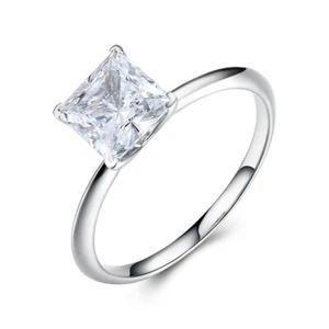 Sterling Silver Vintage Simple Ring 7x7mm Princess 3ct Cubic Zirconia Jewelry - Picture 1 of 9