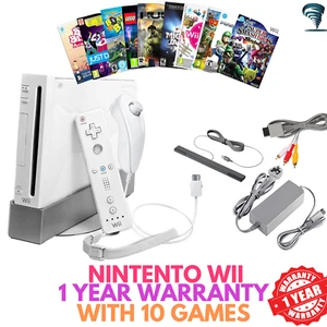 Nintendo Wii Console Kit Bundle Refurbished One Set Controllers Nunchuk 10 Games - Picture 1 of 6