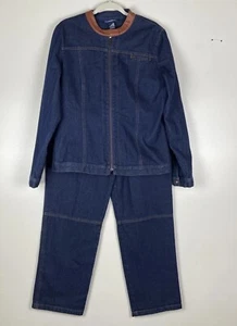 Vintage 2 Piece Denim And Leather Pant Suit - Picture 1 of 12