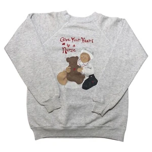 Vtg Give Your Heart To A Nurse Crewneck Sweatshirt Womens Tag L Gray 90s USA - Picture 1 of 10
