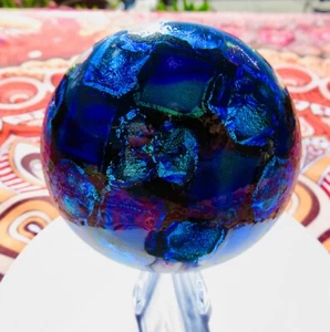 Art Glass Studio DOME Dichroic Sculpture Paperweight + Stand Fused Mad Signed - Picture 1 of 3