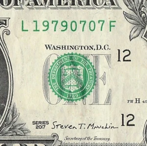 JULY 07 1979 Date Note Fancy Serial Number One Dollar Bill 07 07 1979 - Picture 1 of 11